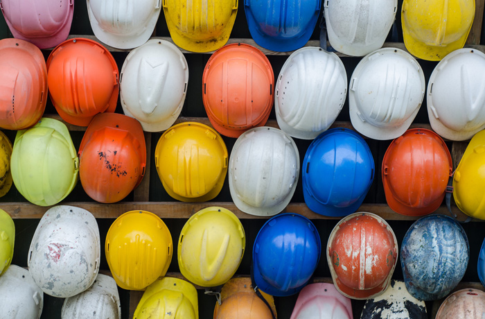 Construction worker helmets